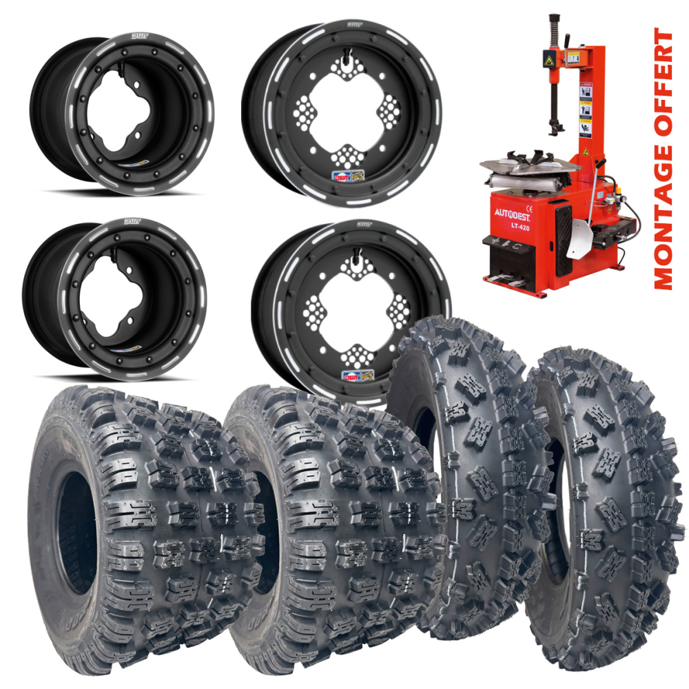 PACK 4 ROUES : JANTES DOUGLAS G3 / PNEUS OBOR SOFT POUR QUAD YAMAHA