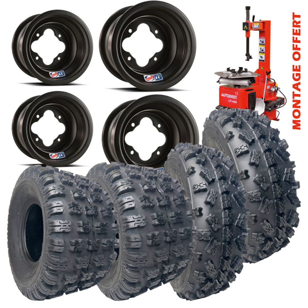 PACK 4 ROUES : JANTES DOUGLAS A5 / PNEUS OBOR DURS POUR QUAD YAMAHA