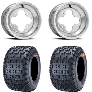 PACK JANTES ET PNEUS QUAD ARRIÈRE MONTÉ SUZ / KAWA 8' : 2 DOUGLAS A5 8' + 2 MAXXIS RAZR MX 18-10-8