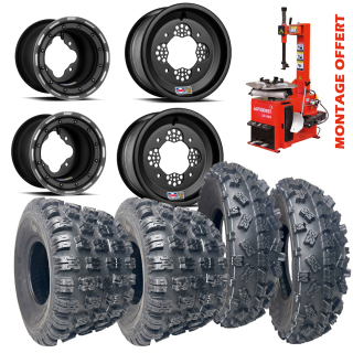 PACK 4 ROUES : JANTES DOUGLAS G3 ROCK OUT / PNEUS OBOR SOFT POUR QUAD YAMAHA