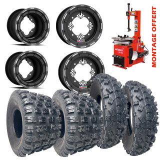 PACK 4 ROUES : JANTES DOUGLAS G3 / PNEUS OBOR SOFT POUR QUAD YAMAHA