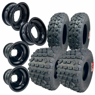 PACK JANTES ET PNEUS HOMOLOGUES QUAD YAMAHA : 4 JANTES TCRACING (8' et 10') + 4 PNEUS TONNYCAT PRO MX