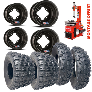 PACK 4 ROUES : JANTES DOUGLAS A5 / PNEUS OBOR SOFT POUR QUAD YAMAHA