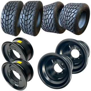 PACK JANTES ET PNEUS QUAD - TNC RACING DOUBLE ENTRAXE 10x8 3+5 / 10x5 4+1 - PNEUS MAXXIS C9273 / C9272