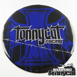 AUTOCOLLANT DE BOUCHON DE JANTE : DOOM BLEU SUR FOND NOIR 9 POUCES